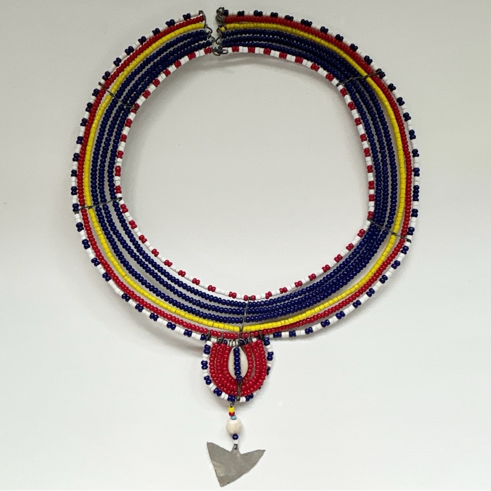 Vintage Maasai Beaded Shell Collar Necklace